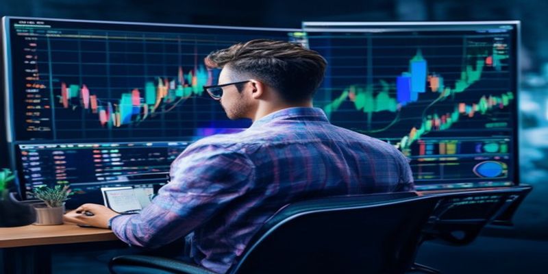 trader reviewing chart with risk parameters on screen